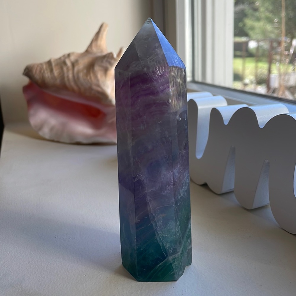 Beautiful Large Banded Fluorite Obelisk Healing Crystal Tower 356 Grams